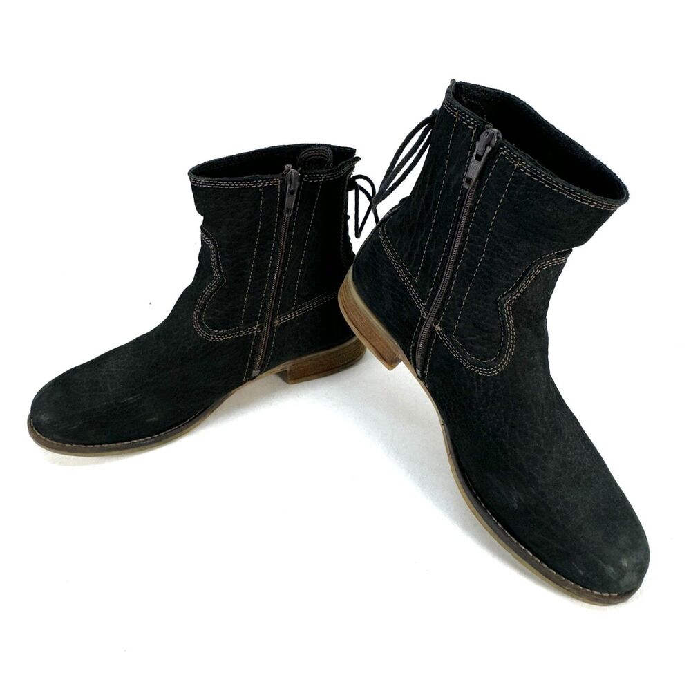 Josef Seibel Sienna 01 Boots Womens 7.5/38 Black Back Tie Leather Booties Ankle